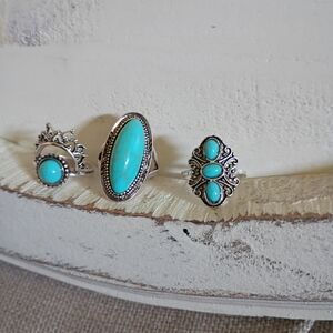🔥3For25$🔥Turquoise Stone Silver Ring - Women Jewelry